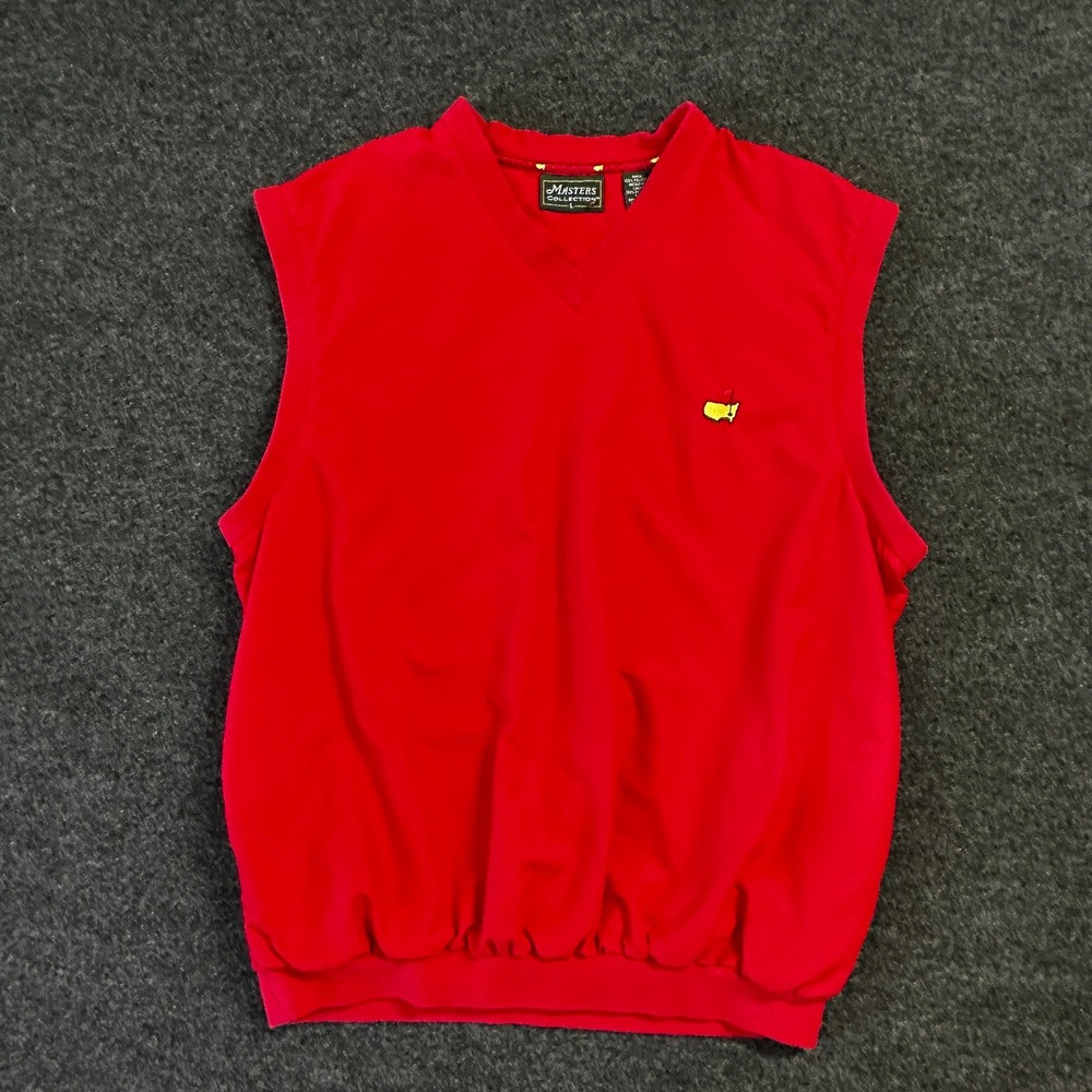 Masters Collection Red Golf Vest LG Sleeveless Pullover Windbreaker Augusta Logo